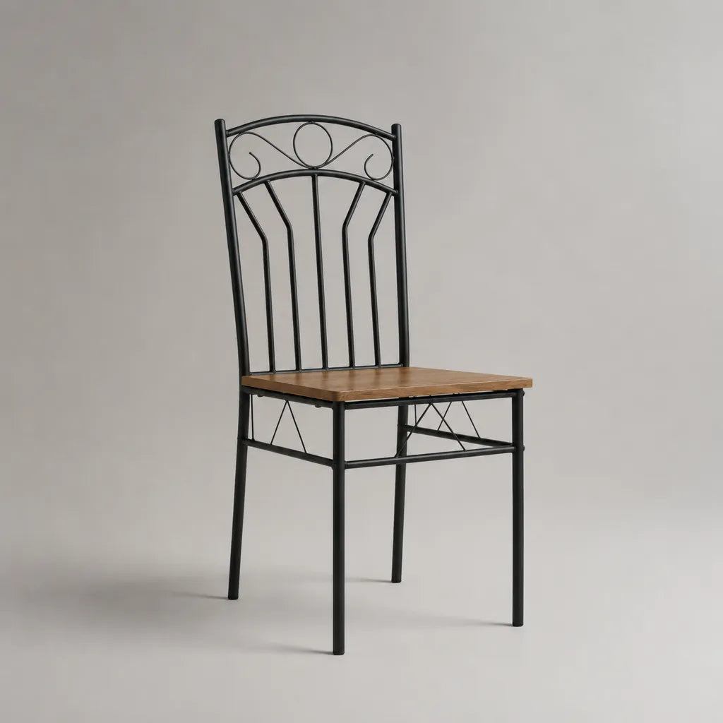 Sedia da pranzo in acciaio nero con seduta in legno marrone, 40 x 48 x 96 cm