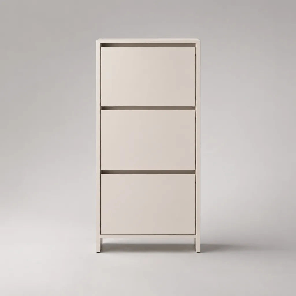 Scarpiera in acciaio a profondità ridotta con 3 ante ribaltabili, bianco avorio, 50 × 15 × 105 cm