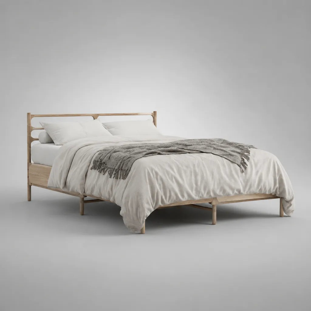 Struttura letto matrimoniale in legno di rovere naturale per materasso 160 × 200 cm, dimensioni 168 × 210 × 90 cm