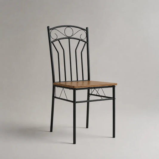 Sedia da pranzo in acciaio nero con seduta in legno marrone, 40 x 48 x 96 cm