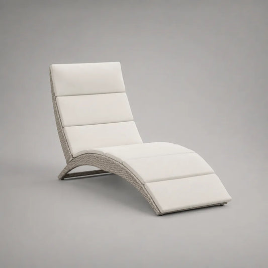 Lettino prendisole da esterno in polyrattan PE e acciaio con cuscino bianco, grigio chiaro, 165 x 65 x 84 cm