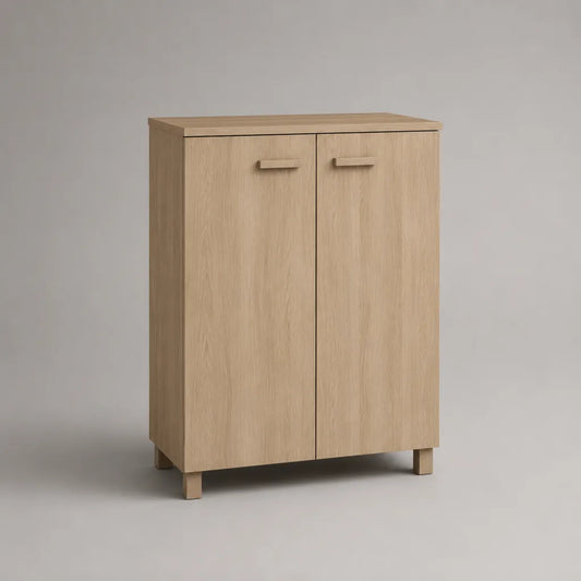 Scarpiera rettangolare in legno a 2 ante e 3 ripiani, rovere chiaro, 70 × 35 × 100 cm