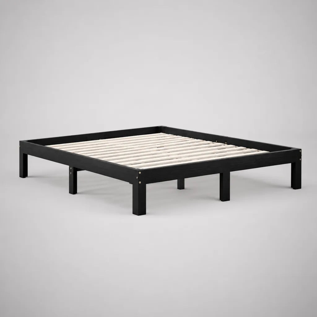 Struttura letto matrimoniale 160 × 200 cm in legno con rete a doghe, nero e naturale