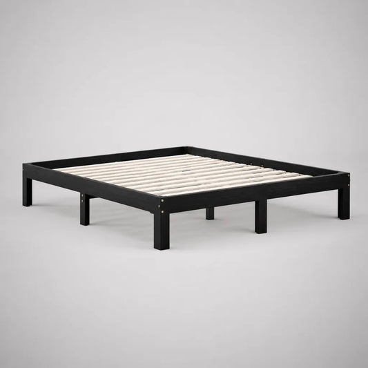 Struttura letto matrimoniale 160 × 200 cm in legno con rete a doghe, nero e naturale