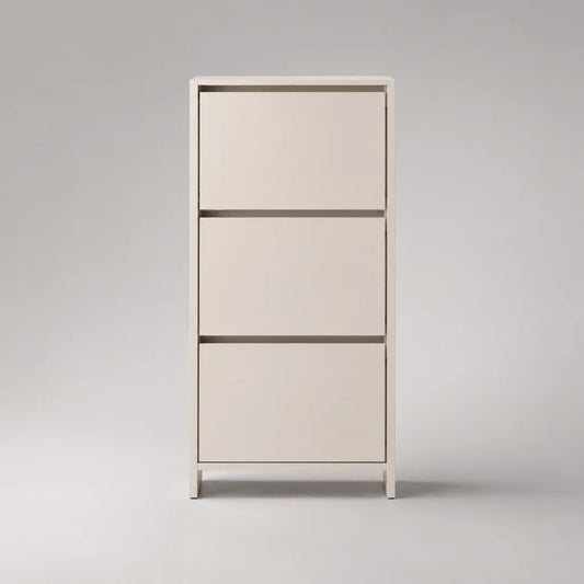 Scarpiera in acciaio a profondità ridotta con 3 ante ribaltabili, bianco avorio, 50 × 15 × 105 cm