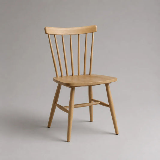 Sedia da pranzo in legno massello naturale con schienale a fusi, 45 × 51 × 86 cm