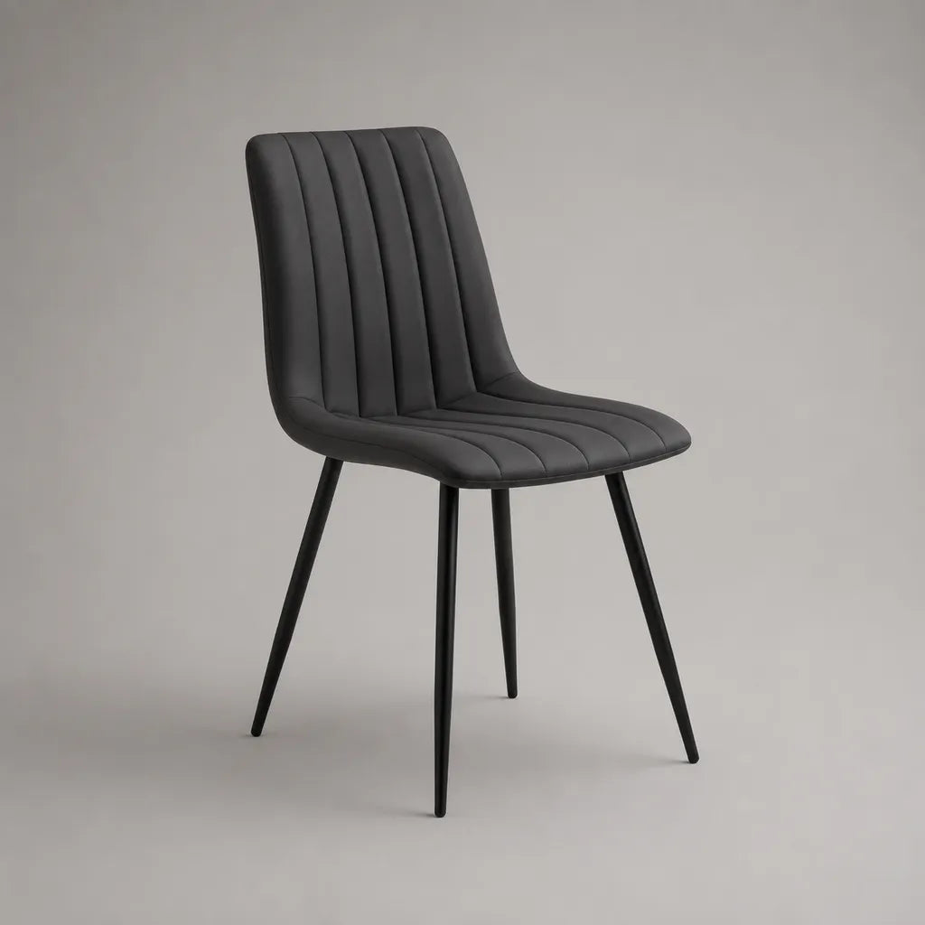 Sedia da pranzo imbottita in similpelle PU grigio antracite con gambe in acciaio nero, 47 × 56 × 84 cm