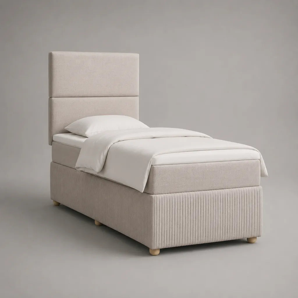 Letto singolo imbottito beige 90 x 200 cm con testiera in tessuto