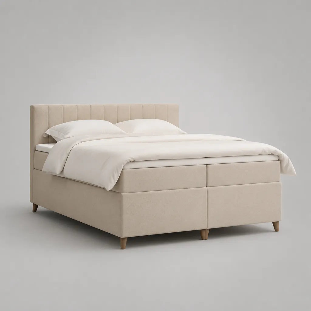 Letto matrimoniale continentale rettangolare imbottito in poliestere beige con materasso 180 x 200 cm