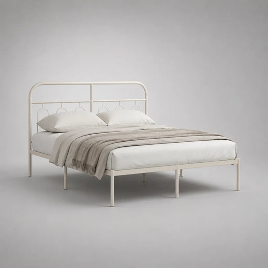 Letto matrimoniale rettangolare 160 × 200 cm in acciaio bianco crema con testiera